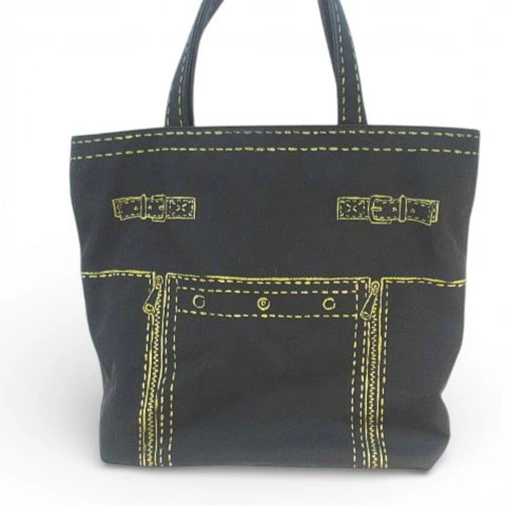 Saint Laurent Yves Rive Gauche Tote Bag Stitch Black Canvas